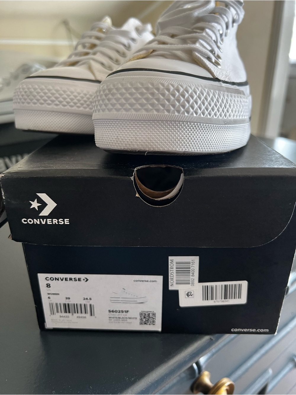 Converse White Low-Top Platform Canvas Sneakers with Black Trim - Picture 2 of 12